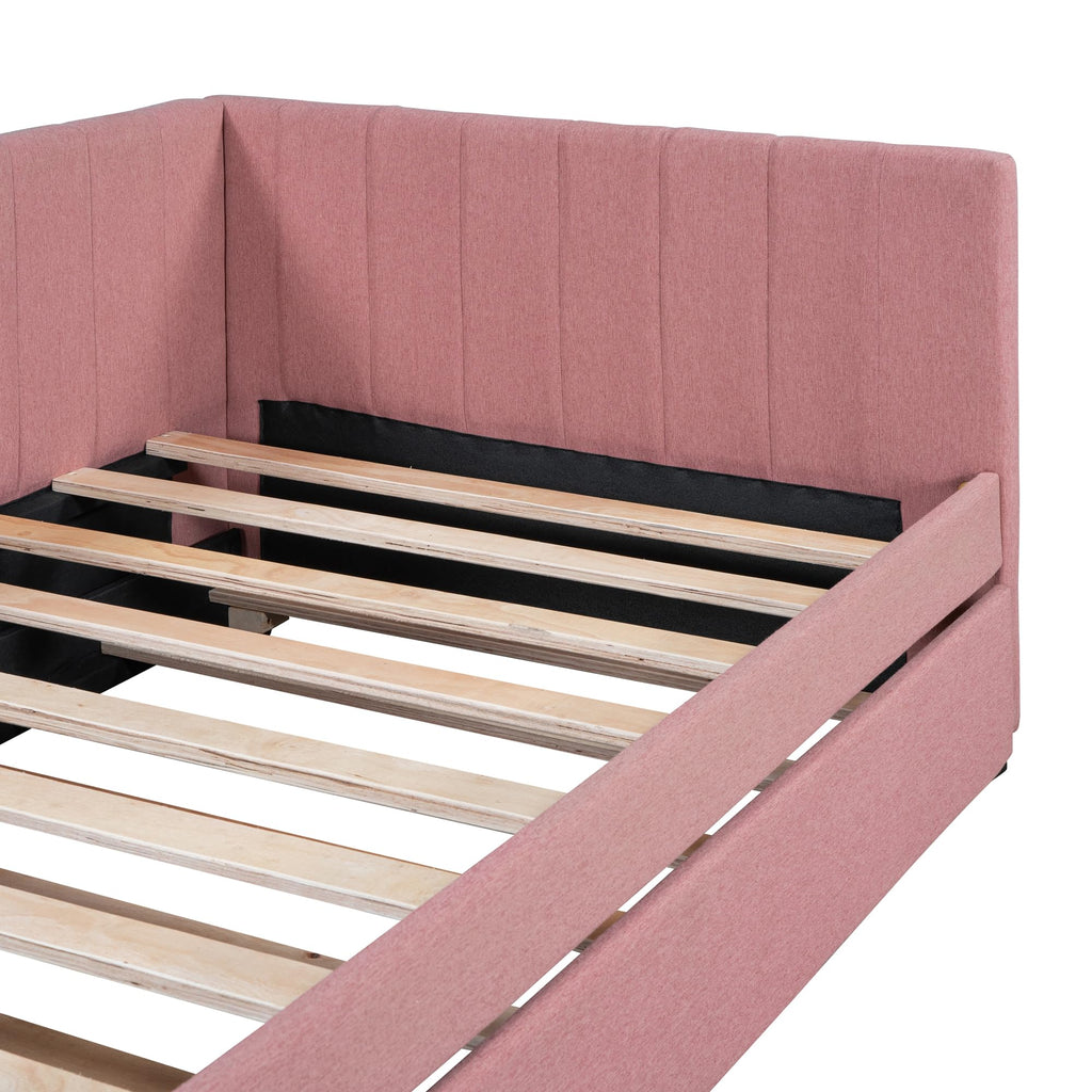 Pink Linen Fabric Twin Size Daybed with Trundle Y56192