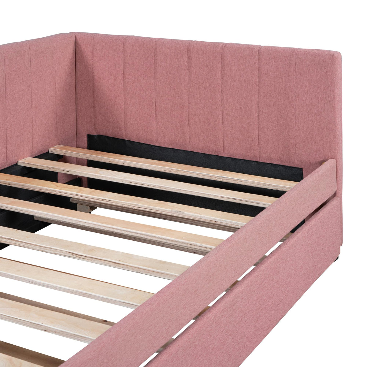 Pink Linen Fabric Twin Size Daybed with Trundle Y56192