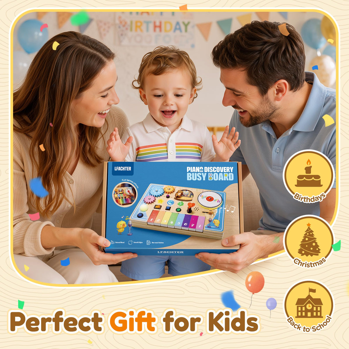 Wooden Montessori Busy Board with Piano Keyboard A6959