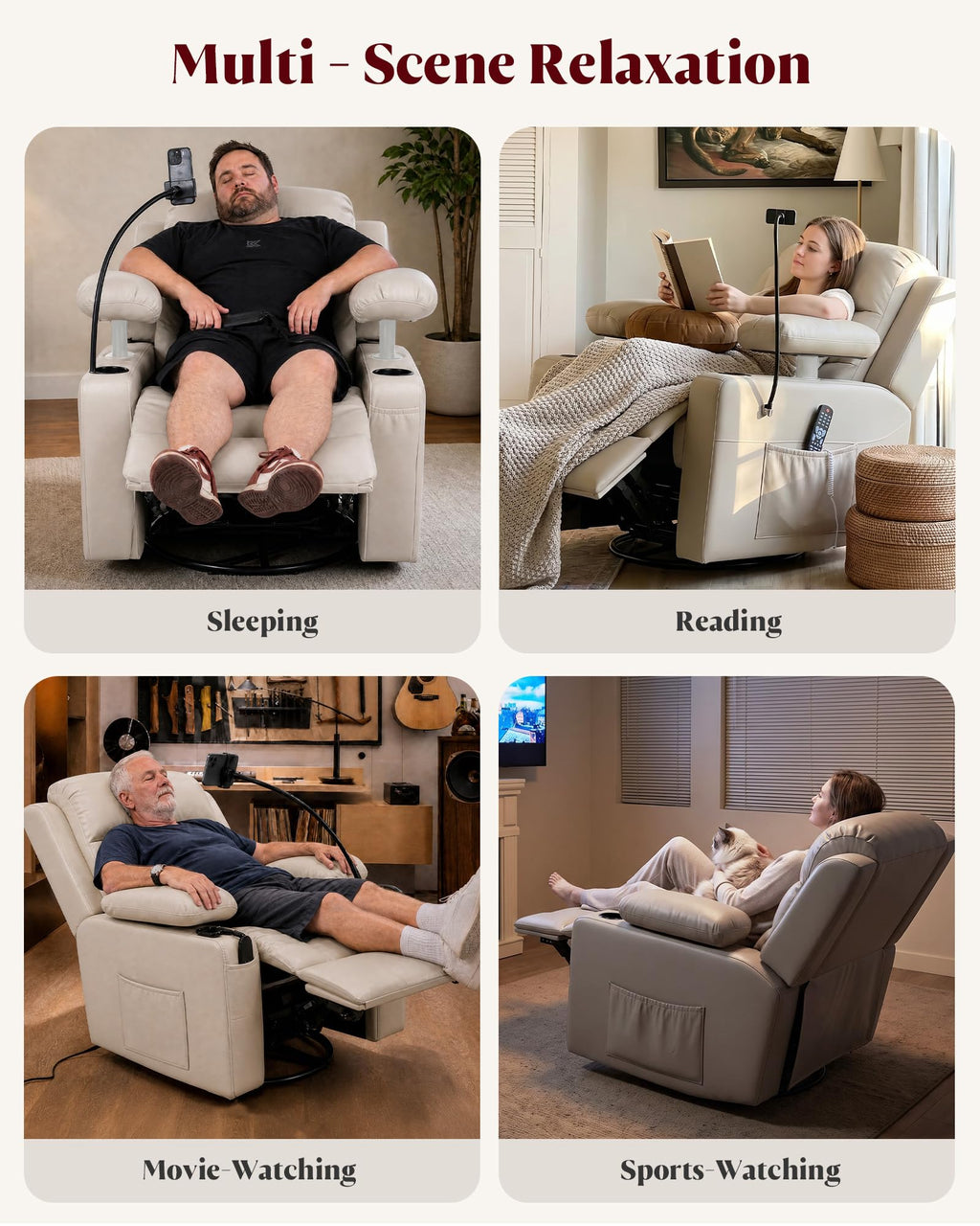 Power Swivel Recliner Chair with Motorized Adjustable Armrests I754960