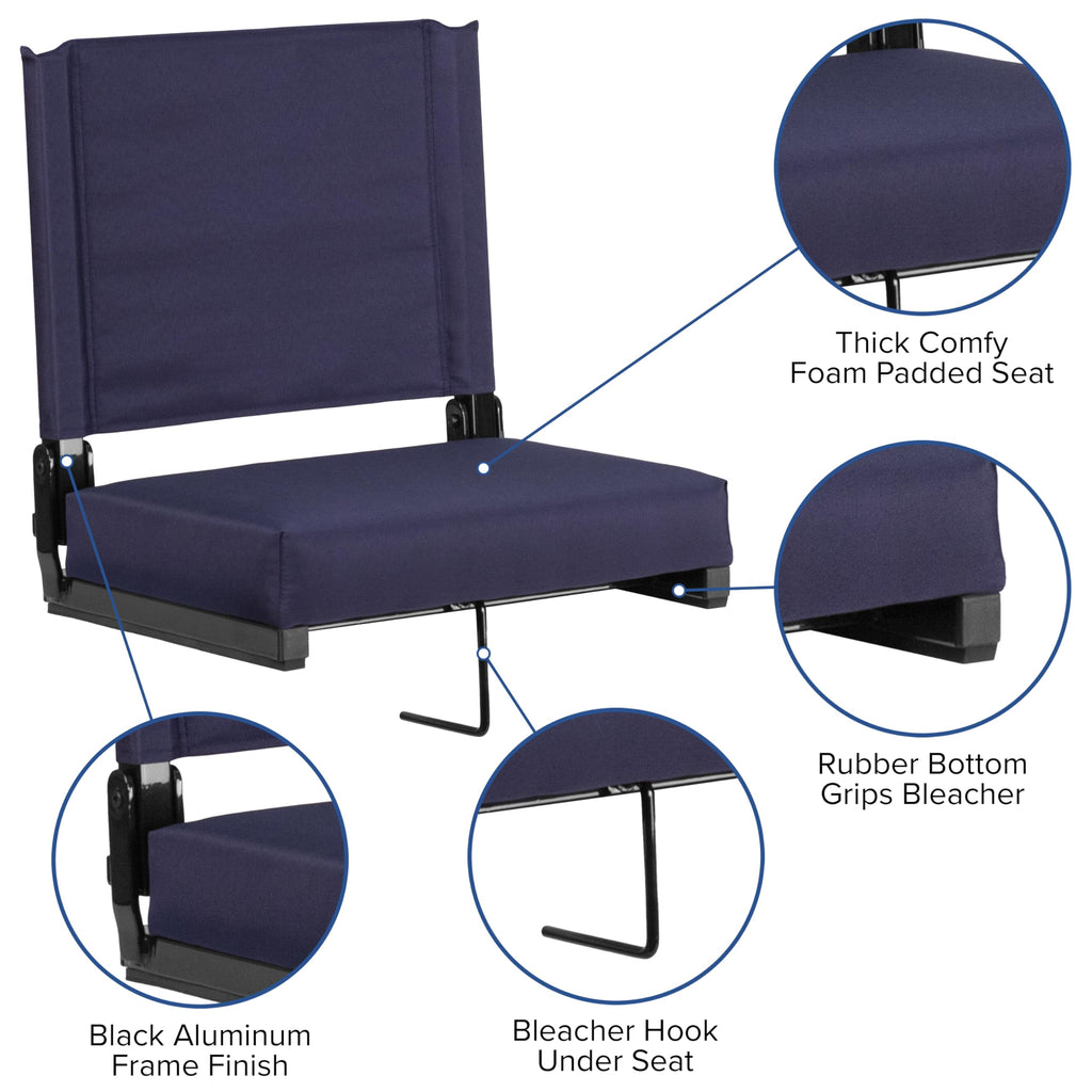 Portable Folding Padded Stadium Chair with Carrying Handle, Navy B3192