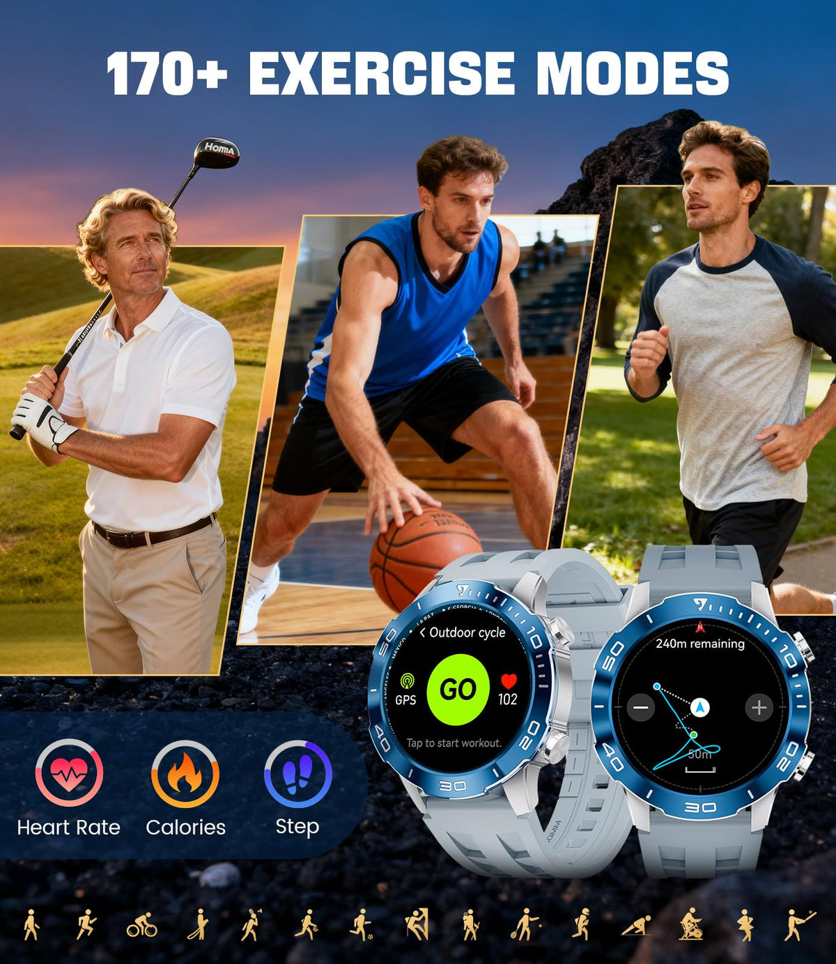 Smart Watch with Heart Rate SpO2 Sleep Monitor IP68 Waterproof Silver Blue 40mm K547575