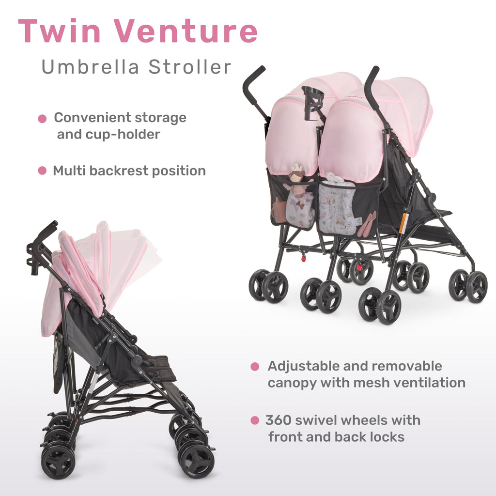 Pink Umbrella Stroller with Adjustable Canopy U152310