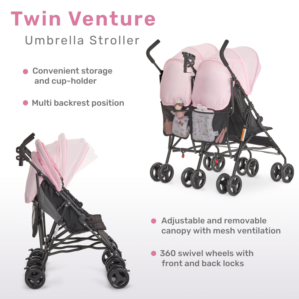 Pink Umbrella Stroller with Adjustable Canopy U152310