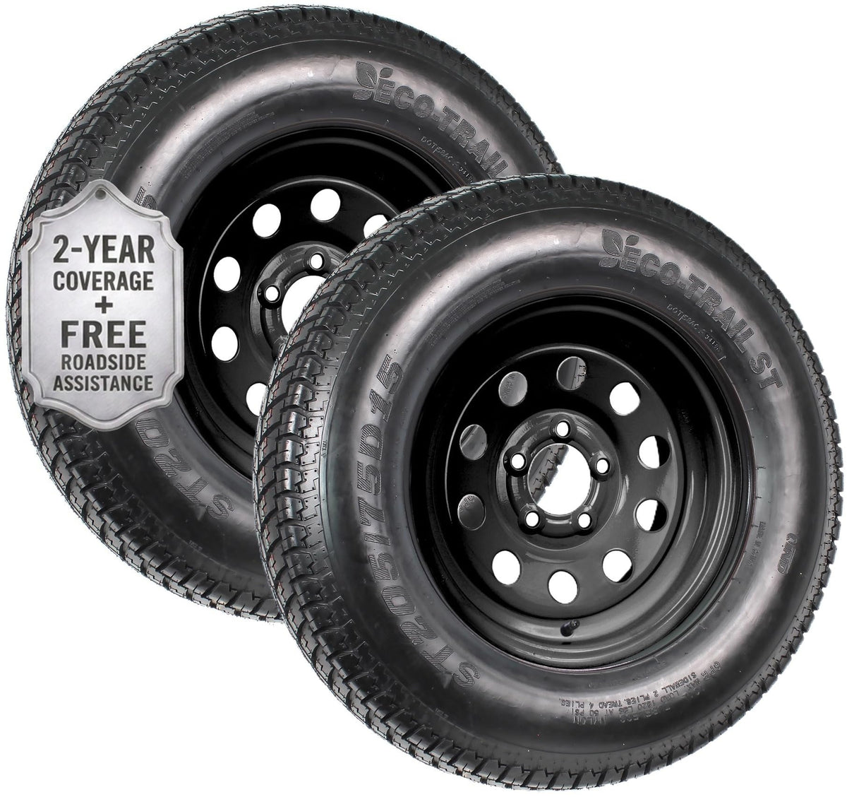 2-Pack Trailer Tire Rim Assembly ST205/75D15 5 Lug Black U3718