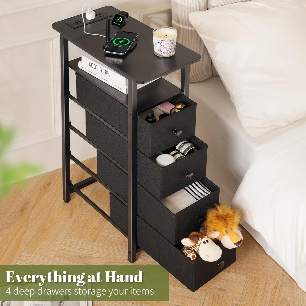 Narrow Nightstand with Charging Station X419866