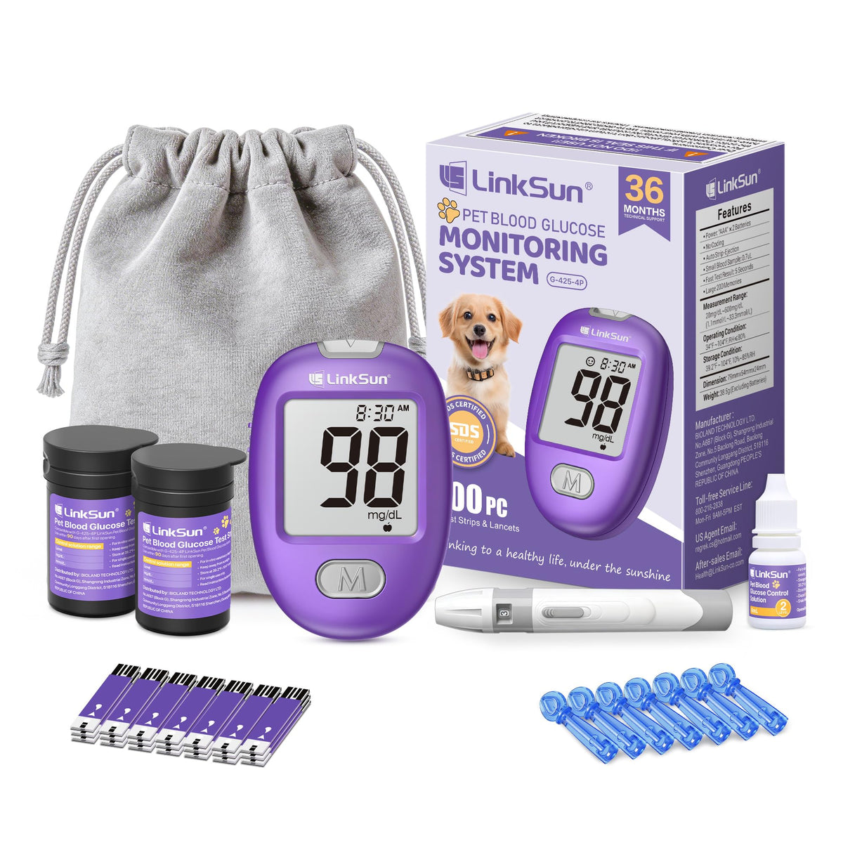 Pet Glucose Monitor Kit, 100 Strips+Lancets G947404
