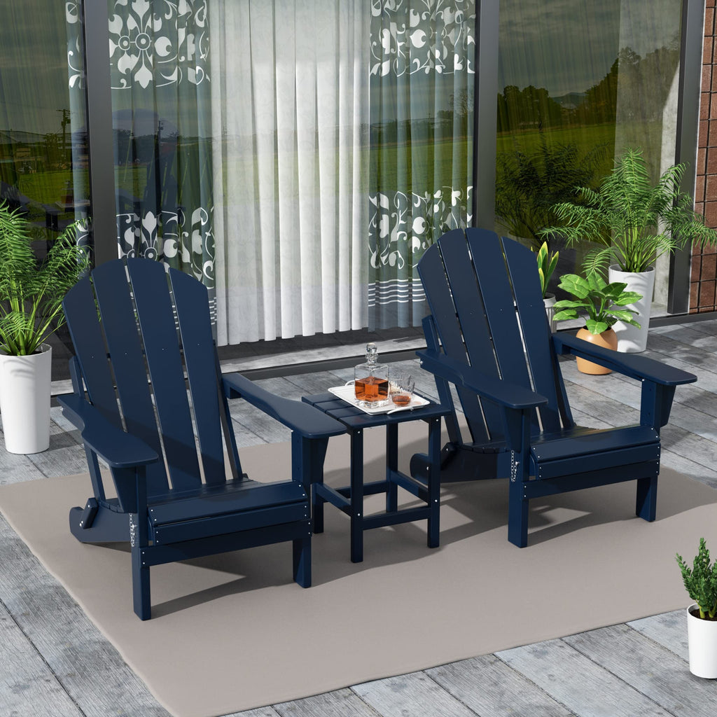 Navy Blue 3-Pieces Adirondack Chairs Set with Side Table K44335
