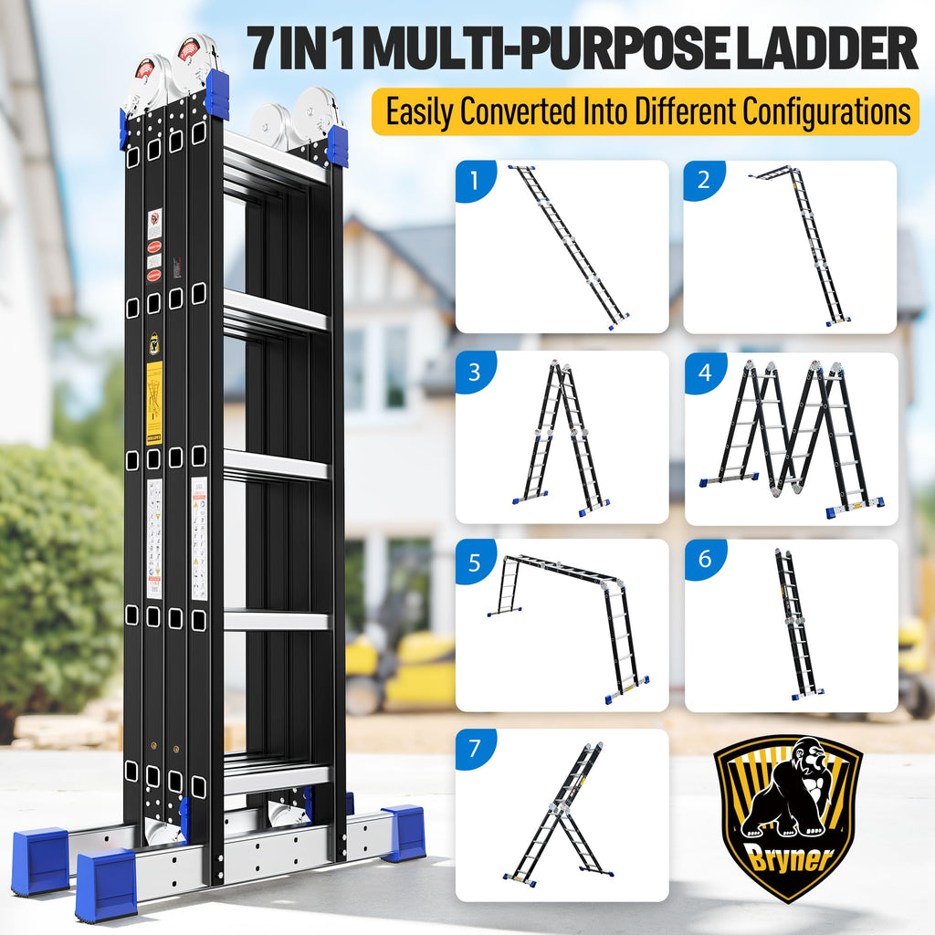 Aluminium 7 in 1 Extension Ladder 19.6Ft 330lbs P893