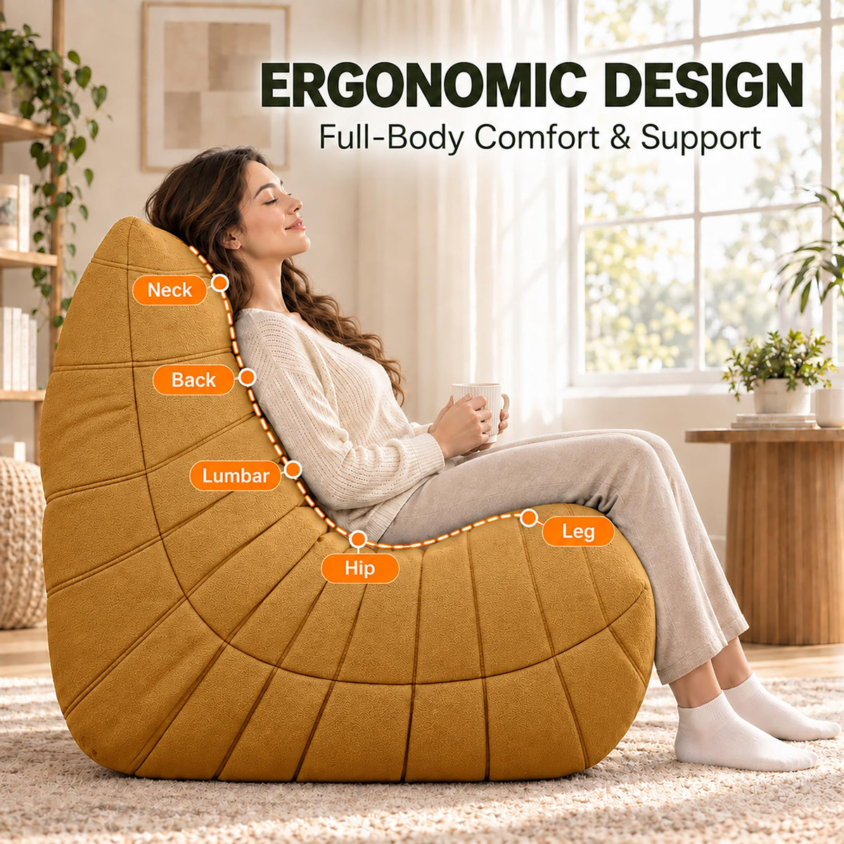 Yellow 3 Seater Bean Bag Sofa A486442