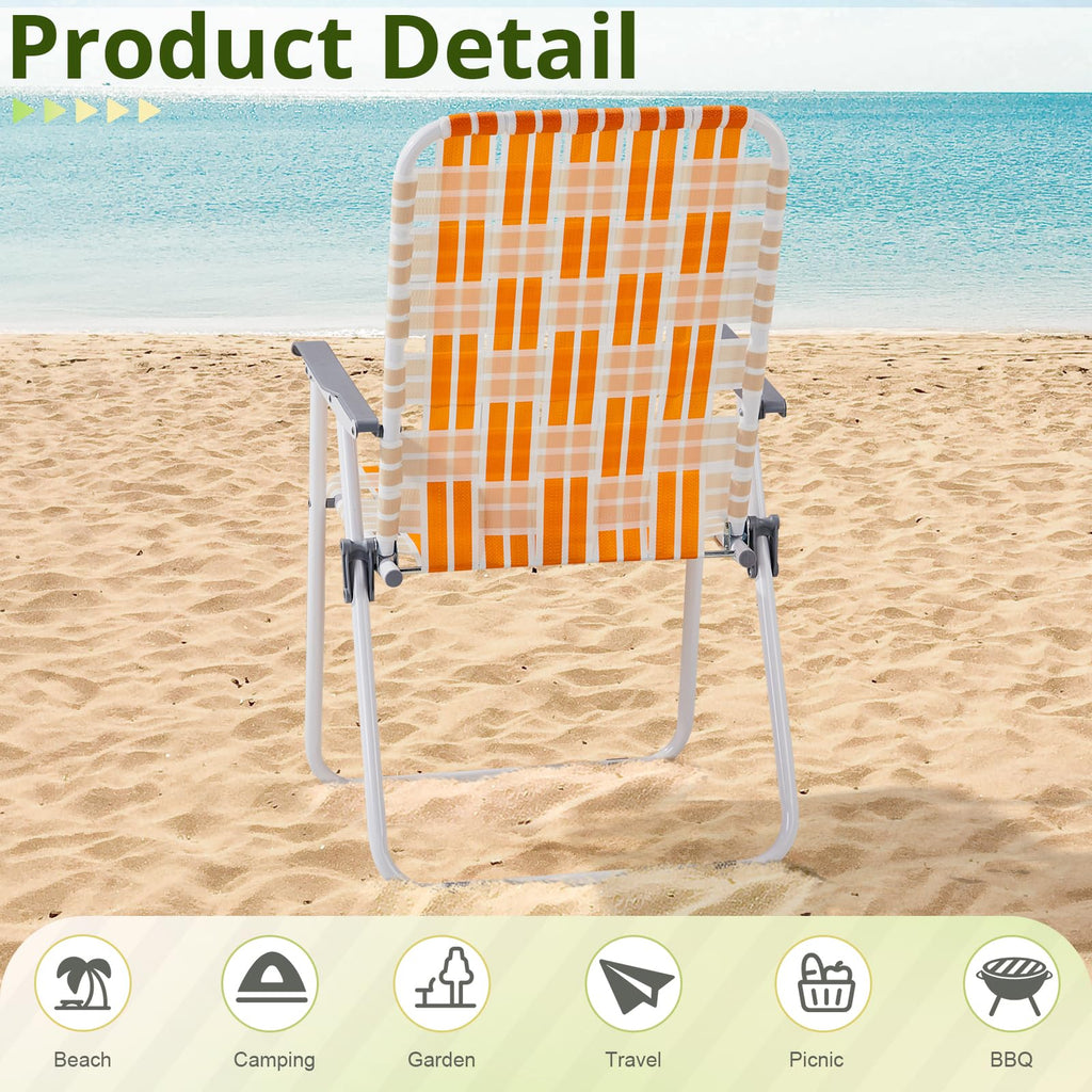 Set of 2 Orange and White Webbed Folding Beach Chairs H243