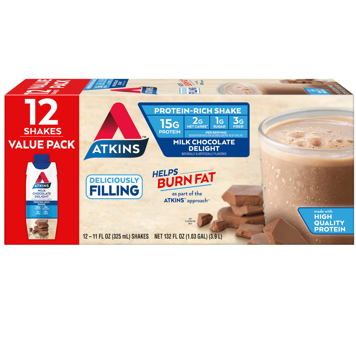 Milk Chocolate Vanilla Protein Shake, 15g Protein, 2g Net Carb V8700