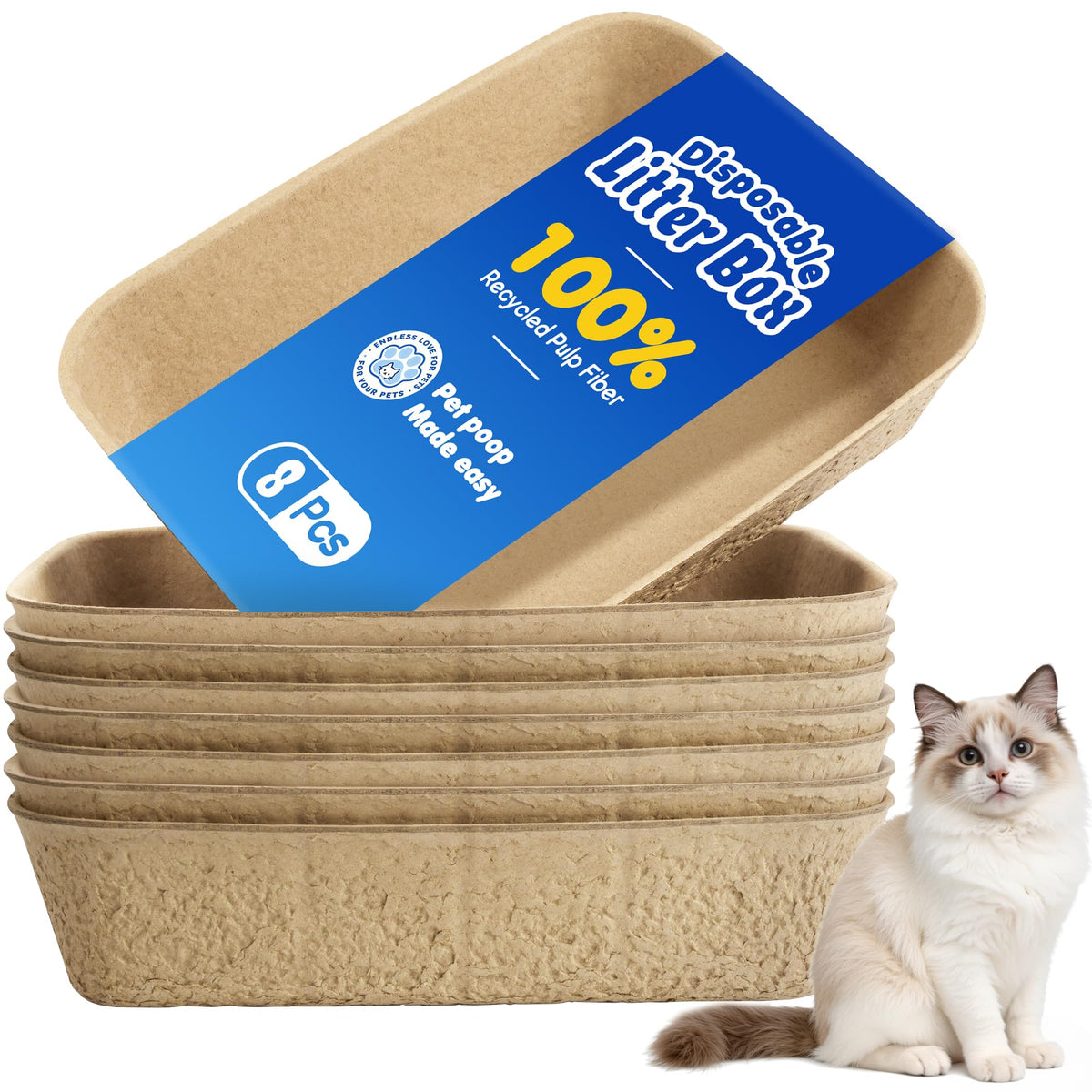 Disposable Litter Boxes for Cats 8-Pack Extra Thick Sturdy Leakproof D889988