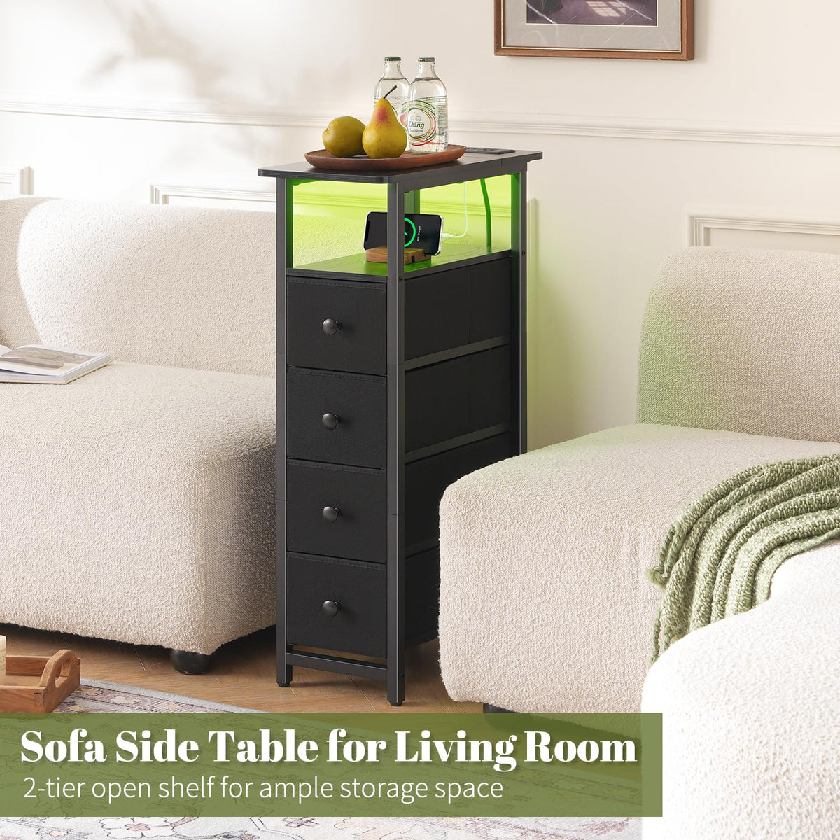 Narrow Nightstand with Charging Station X419866