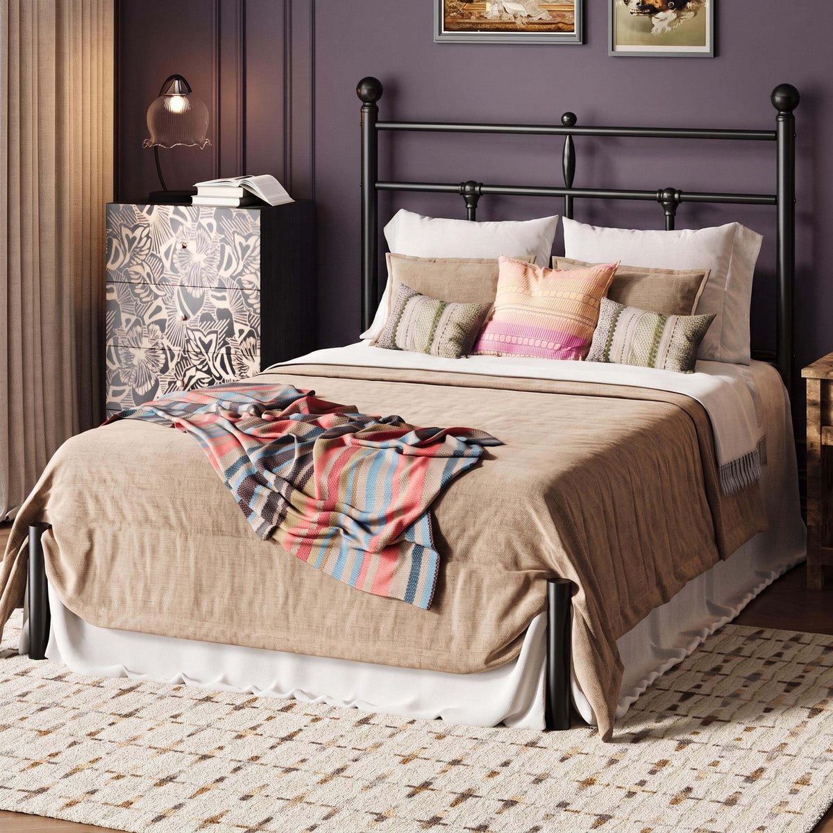 Twin Size Black Metal Platform Bed Frame with Headboard X275