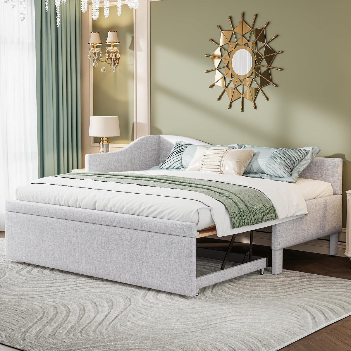 Twin Size Upholstered Linen Daybed with Pop up Trundle V122
