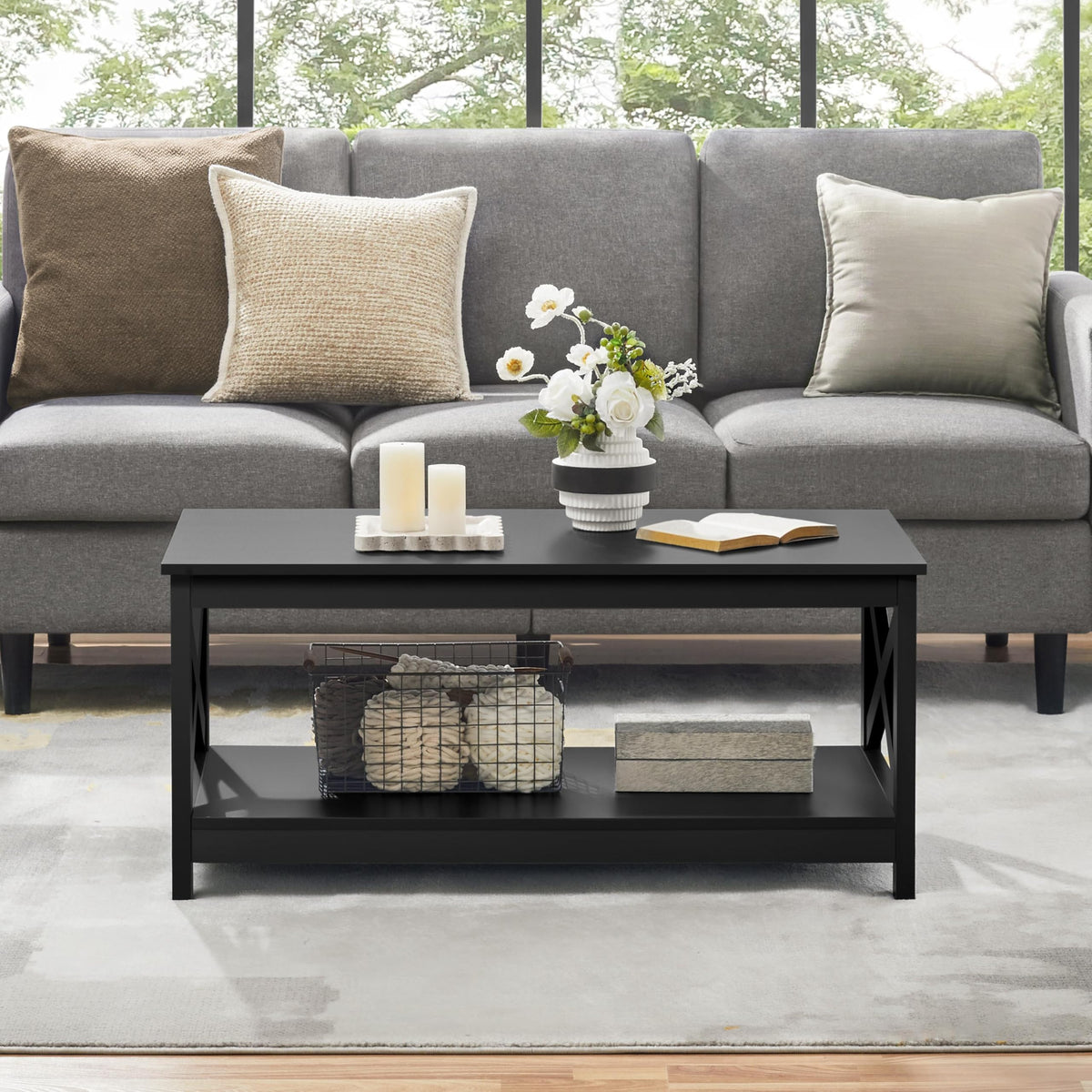 Black Coffee Table with Storage Shelf O33397