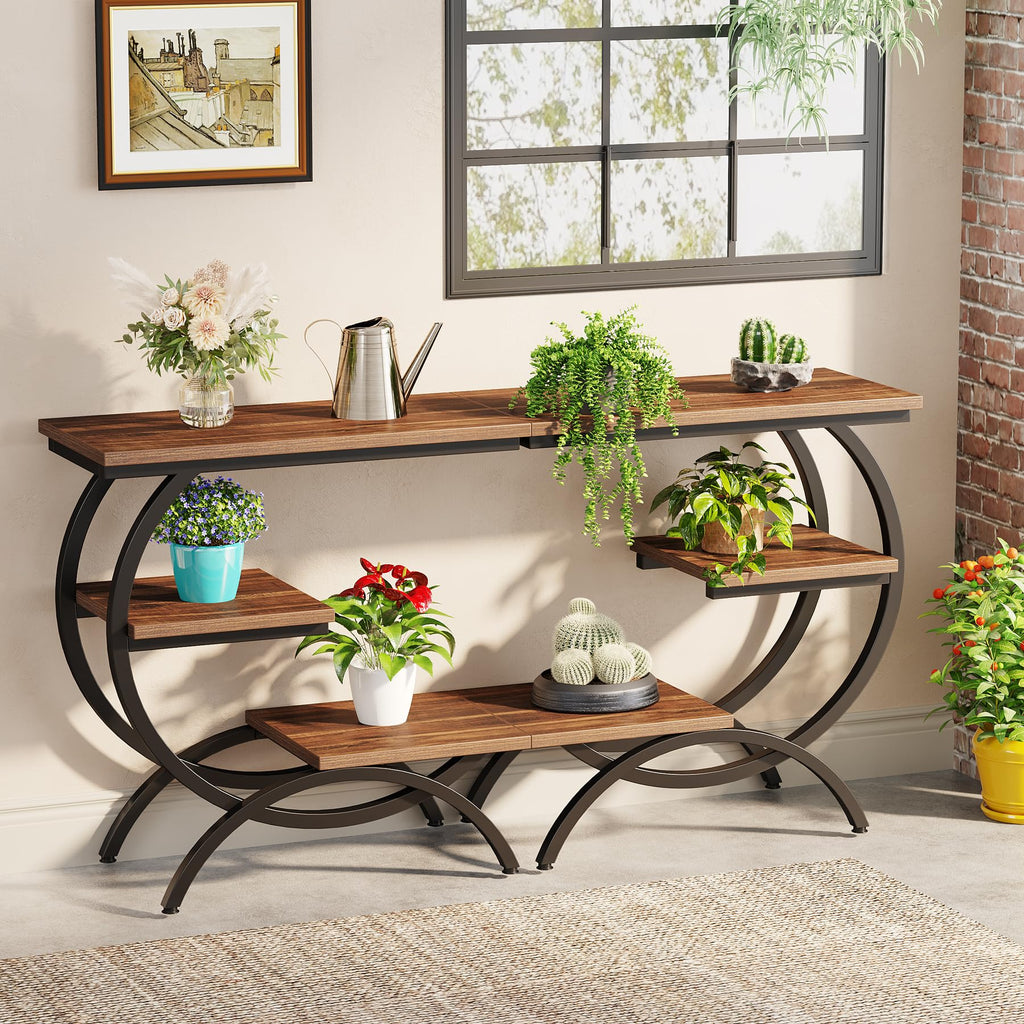 C-Shaped 3-Tier End Table with Curved Metal Frame D86036