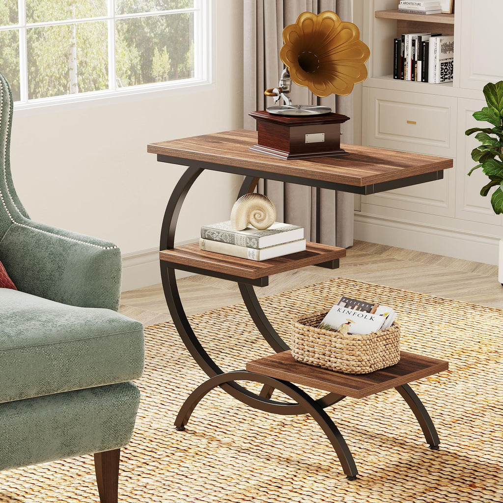 C-Shaped 3-Tier End Table with Curved Metal Frame D86036