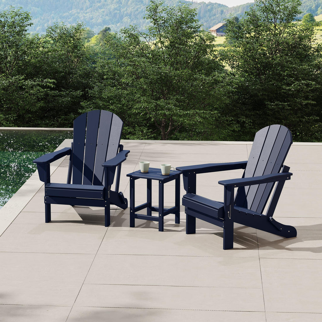Navy Blue 3-Pieces Adirondack Chairs Set with Side Table K44335