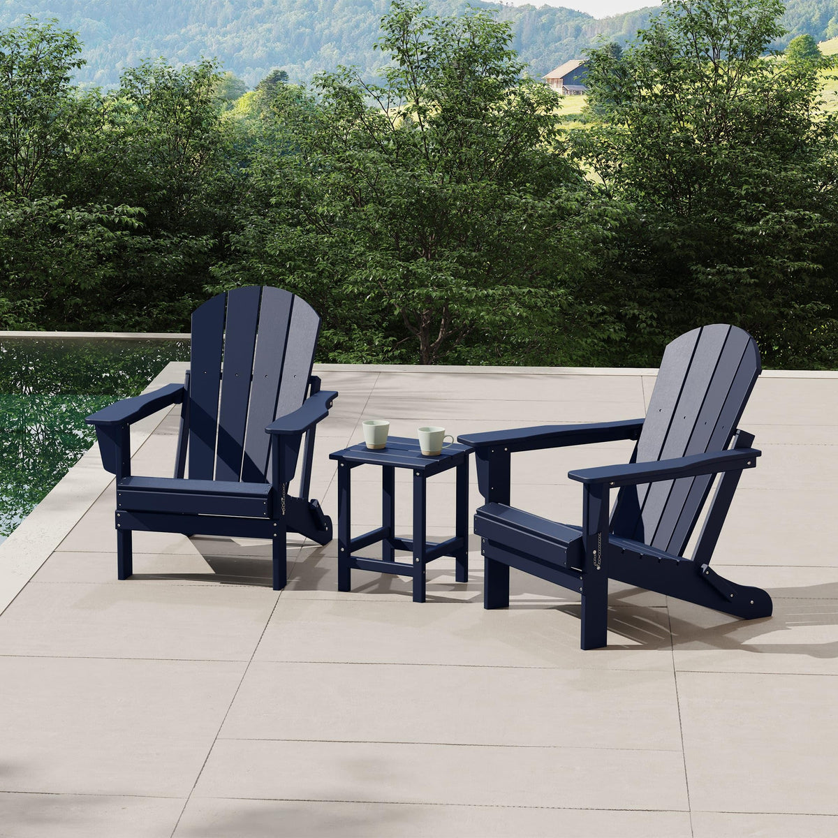 Navy Blue 3-Pieces Adirondack Chairs Set with Side Table K44335