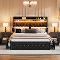 Queen Size Velvet Upholstered Platform Bed with 4 Storage Drawers W22970