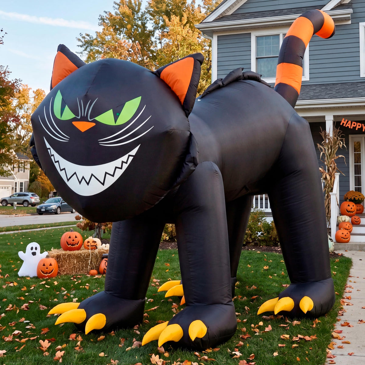 7 ft Black Cat Inflatable with LED Lights V1569