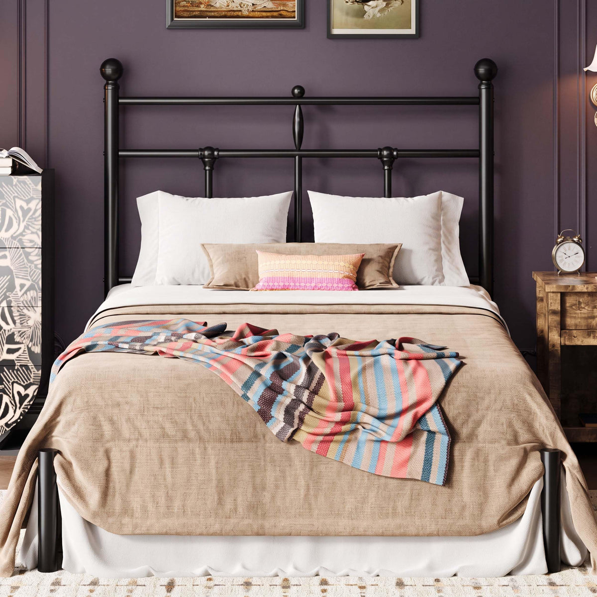 Twin Size Black Metal Platform Bed Frame with Headboard X275