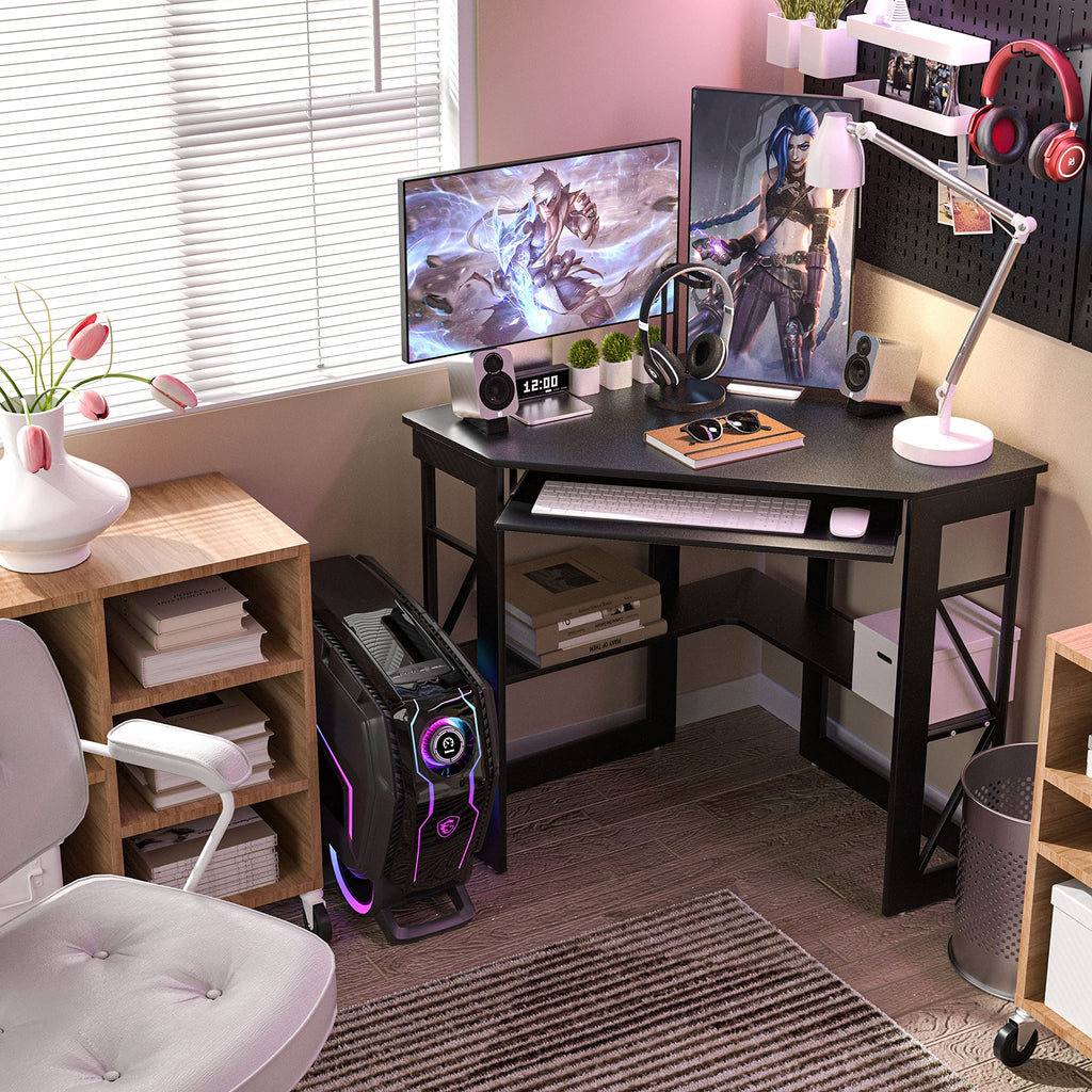 Black Corner Computer Desk with Keyboard Tray P217816