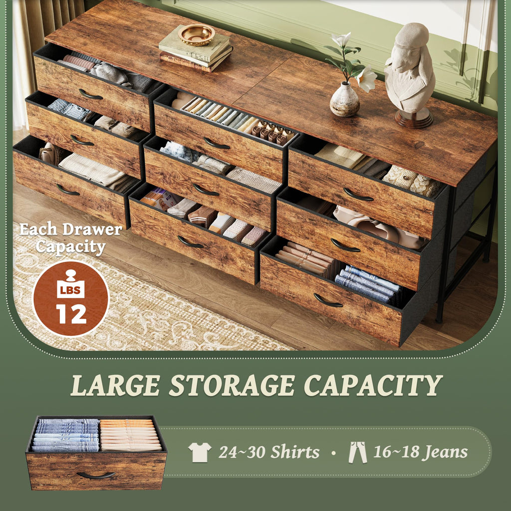 63 Inch 9 Fabric Drawer Dresser A240438
