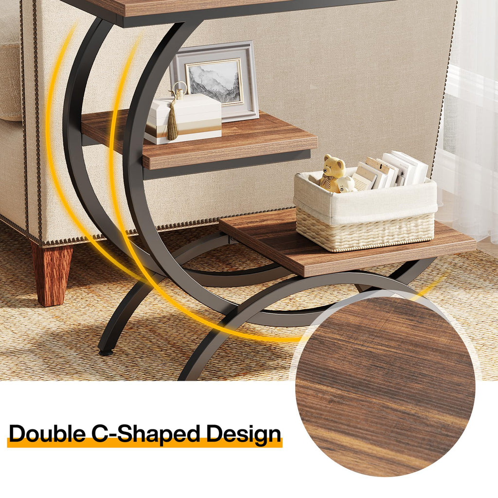 C-Shaped 3-Tier End Table with Curved Metal Frame D86036